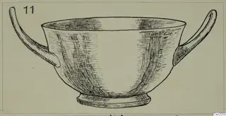 Field drawing of a silver two-handled cup with a low footed base, Vouni