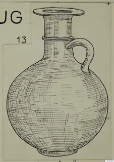Field drawing of a silver jug with a flared rim, single loop handle and ring base
