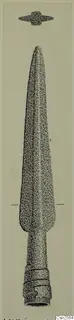 Drawing of a bronze spearhead with a long tapering blade and a socket at the base