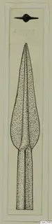 Drawing of a bronze spearhead from Amathus, leaf-shaped blade with a central ridge, point upward.