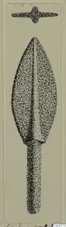 Drawing of a bronze spearhead with a leaf-shaped blade and central ridge, from Idalion