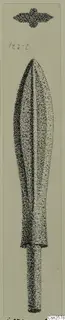 Drawing of a bronze weapon: a leaf-shaped blade with a narrow lower shank, with a small leaf-shaped fragment above, from Idalion