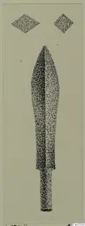 Drawing of a bronze spearhead with two small diamond-shaped forms above it