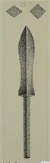 Drawing of a bronze weapon with a leaf-shaped blade and a long tang
