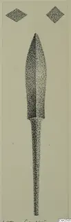 Drawing of a bronze weapon with a leaf-shaped blade and long tang