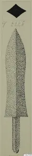Drawing of a bronze weapon blade from Ayia Irini, shown with a pointed tip and narrow tang.