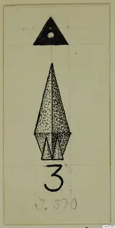 Drawing of a bronze weapon point with barbs, from Idalion, with a number label below