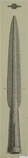 Drawing of a bronze spearhead with a long blade and tubular socket