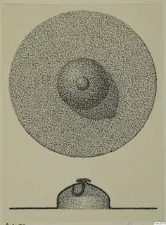 Field drawing of a shield boss at Amathus, shown in plan above and in section below