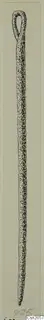 Drawing of a long, slender bronze tool with a looped head and pointed tip