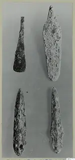Four corroded bronze tools from Amathus, laid out in two columns