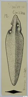 Ink drawing of a bronze blade with two rivet holes near its broad end