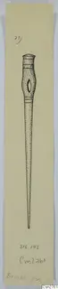 Ink drawing of a bronze pin with a banded head and long tapering shaft