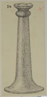 Stippled ink drawing of a metal object with a flat top, a rounded collar and a tall tapering shaft.