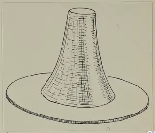 Pen drawing of a tapering cone rising from a wide flat base, one of the bronze utensils from Idalion.