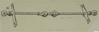 Drawing of bronze horse-trappings: a twisted bar with two rings and knobbed side-pieces