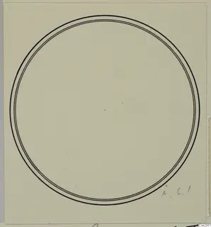 Line drawing of a circle with a thick outer line and two thin inner rings on a cream card