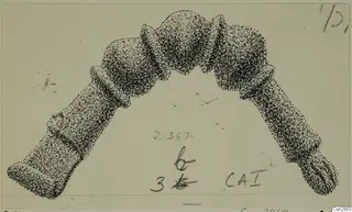 Drawing of bronze fibula J.267 from Idalion, stippled, with a raised bow and two arms