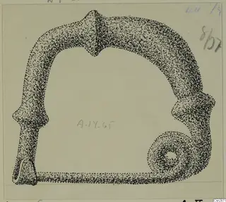 Stippled drawing of a bronze loop with knobs and a spiral coil at one end, from Amathus