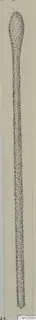 Drawing of a long, slender bronze personal adornment with a rounded head, rendered in stippled dots.