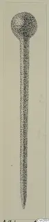 Stippled drawing of a bronze pin from Amathus, with a round head and a long tapering shaft