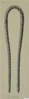 Stippled drawing of a U-shaped bronze personal adornment with two long, slightly tapering arms