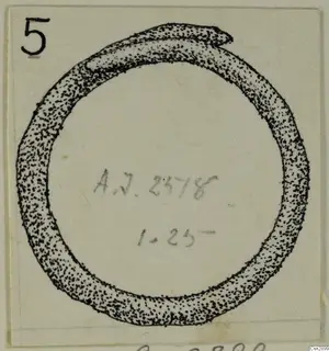 Stippled pen drawing of a bronze ring with overlapping ends, from Ayia Irini