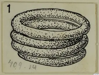 Drawing of a bronze finger ring made of coiled wire, from the Kastros tombs at Lapithos