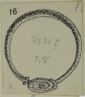 Drawing of a bronze bracelet with a spiral coil at one end, from Idalion