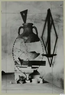 Reconstructed two-handled amphora from the ancient mine at Skouriotissa, with a dashed line showing the missing outline.