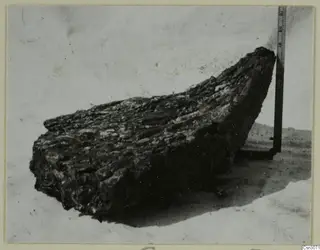 Block of slag from Skouriotissa standing beside a measuring rod