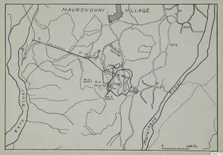 Plan of the Mavrovouni orebody with ancient slag piles, tunnel, shafts and rivers.