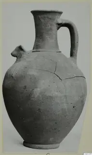 Plain pottery jug with a beak-shaped spout, strap handle and ring base, Pottery Plain White VI