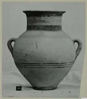 White Painted III-1 jar from Lapithos, Kastros tombs, with two handles, a flaring rim and horizontal painted bands