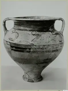 Levanto-Helladic Ware amphora-crater from Enkomi with two handles, dark painted bands and motifs on the upper body