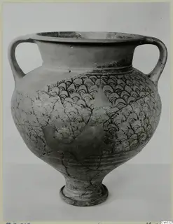 Two-handled Levanto-Helladic Ware amphora-crater with dark painted scale pattern on the shoulder