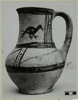 Painted jug with a loop handle and dark bands, Pottery Bichrome Wheel-made, from Heurltey