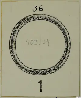 Field drawing of a plain gold ring from Lapithos, with number labels above and below