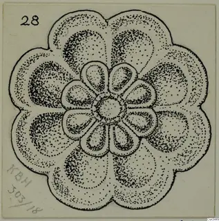 Ink drawing of a rosette-shaped ornament with eight outer lobes and a central boss