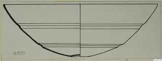 Section drawing in profile of a deep bowl, with a curved outline and horizontal lines marking bands on its interior.