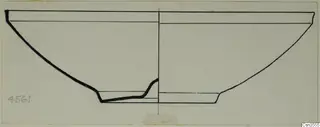 Section drawing of a bowl, showing its profile with a heavy outline on the left half and a thin one on the right.