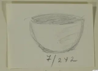 Pencil drawing of a wide open bowl from Amathus, drawn on a small pale card.