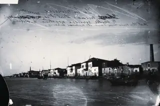 Larnaca: houses on the waterfront, seen from the sea, 1981 contact print
