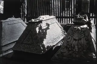 Larnaca: carved tombs in the graveyard of St Lazarus, 1981 contact print