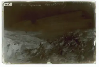 On the road from Nicosia to Kyrenia: a man with a packhorse, The glass negative