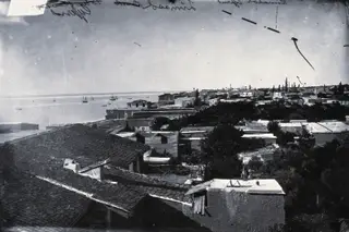 Limassol: roofs of the town and ships off the shore, 1981 contact print