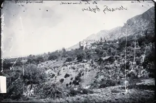 Bellapais Abbey below the Kyrenia hills, 1981 contact print