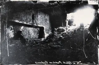 Paphos: inside a rock-cut tomb, looking out, 1981 contact print