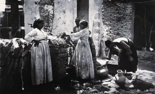 Lefka: women at a well, 1981 contact print