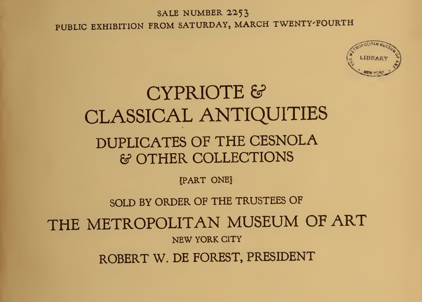How the Past of Cyprus was Sold to the Highest Bidder: The 1928 MET Sales